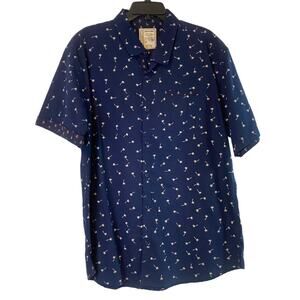 Alexander Julian Size 2XL Button Down Short Sleeve Shirt Blue with palm trees
